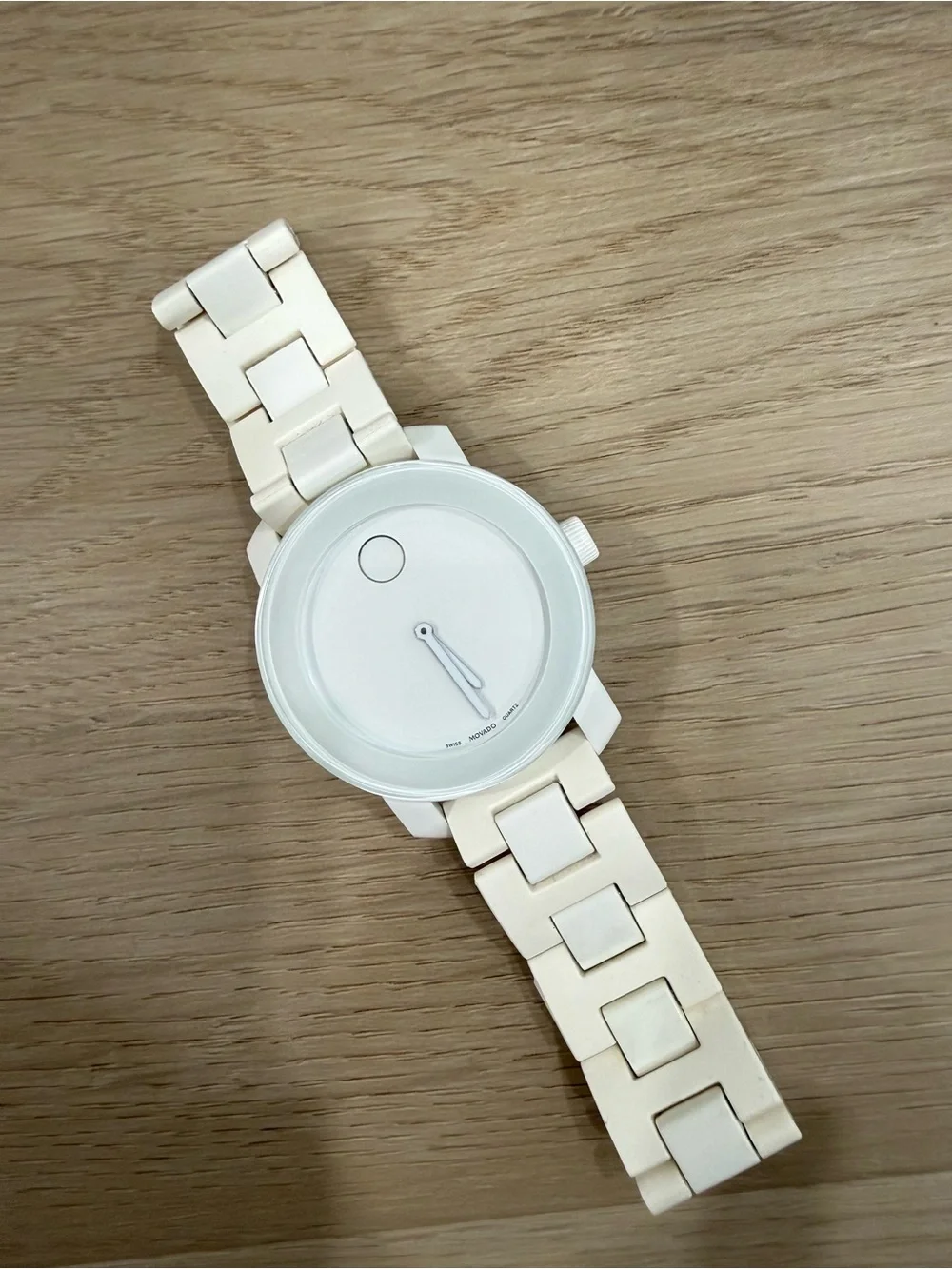 Movado White Ceramic Museum Dial Watch with Black Box